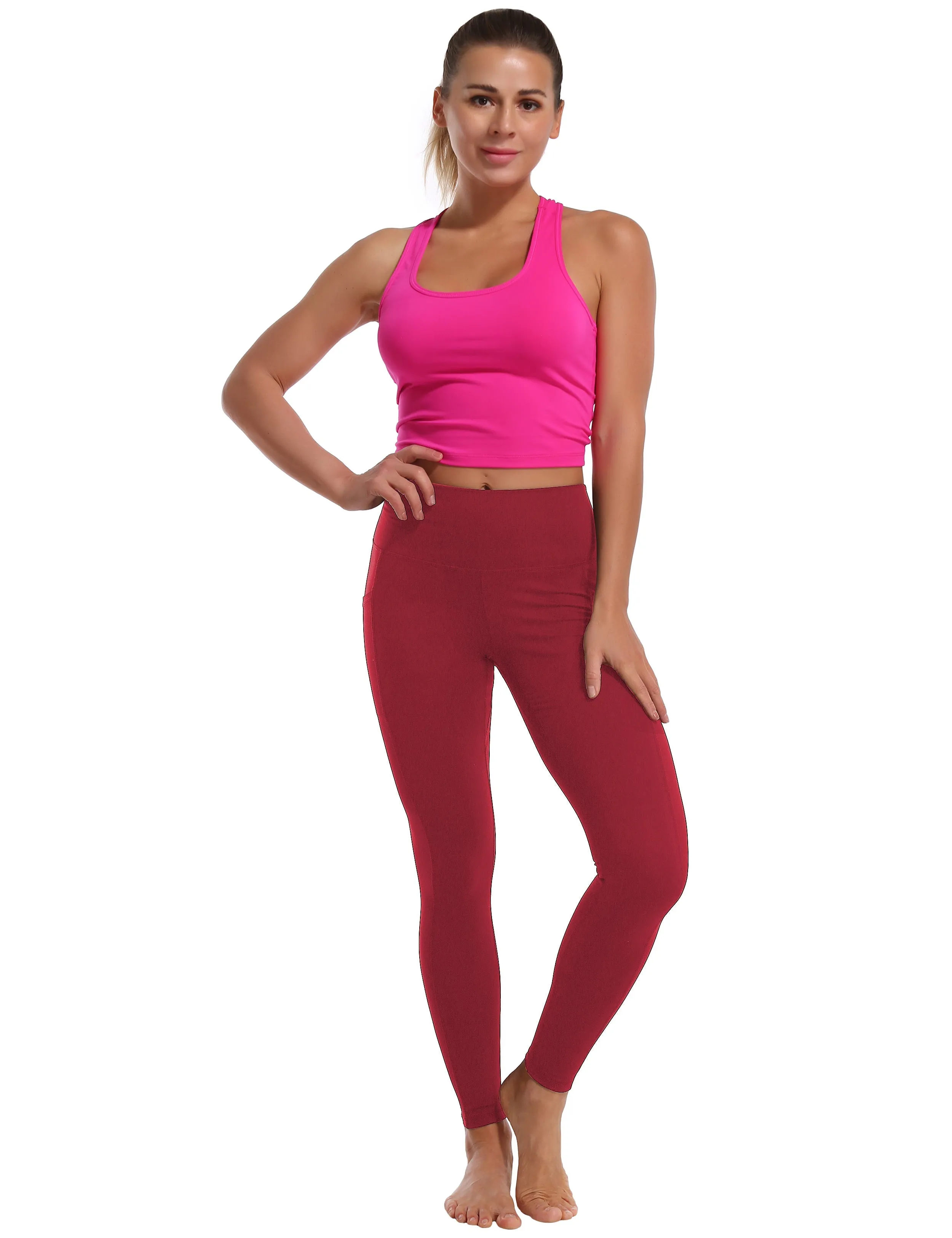 High Waisted Golf Pants 7/8 Length Leggings with Pockets red_Golf