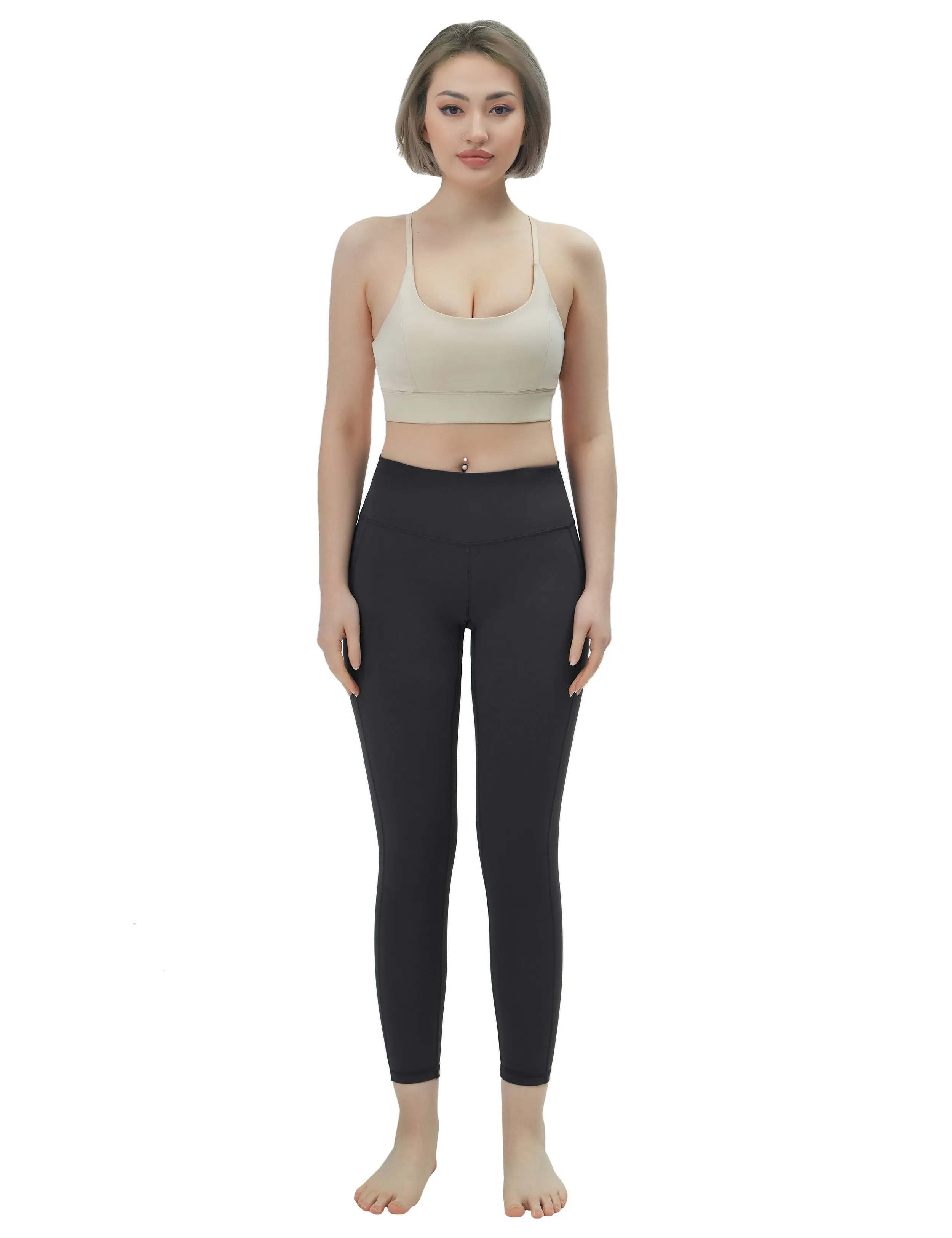 High Waisted Yoga Pants 7/8 Length Leggings with Pockets charcoalgrey_yoga