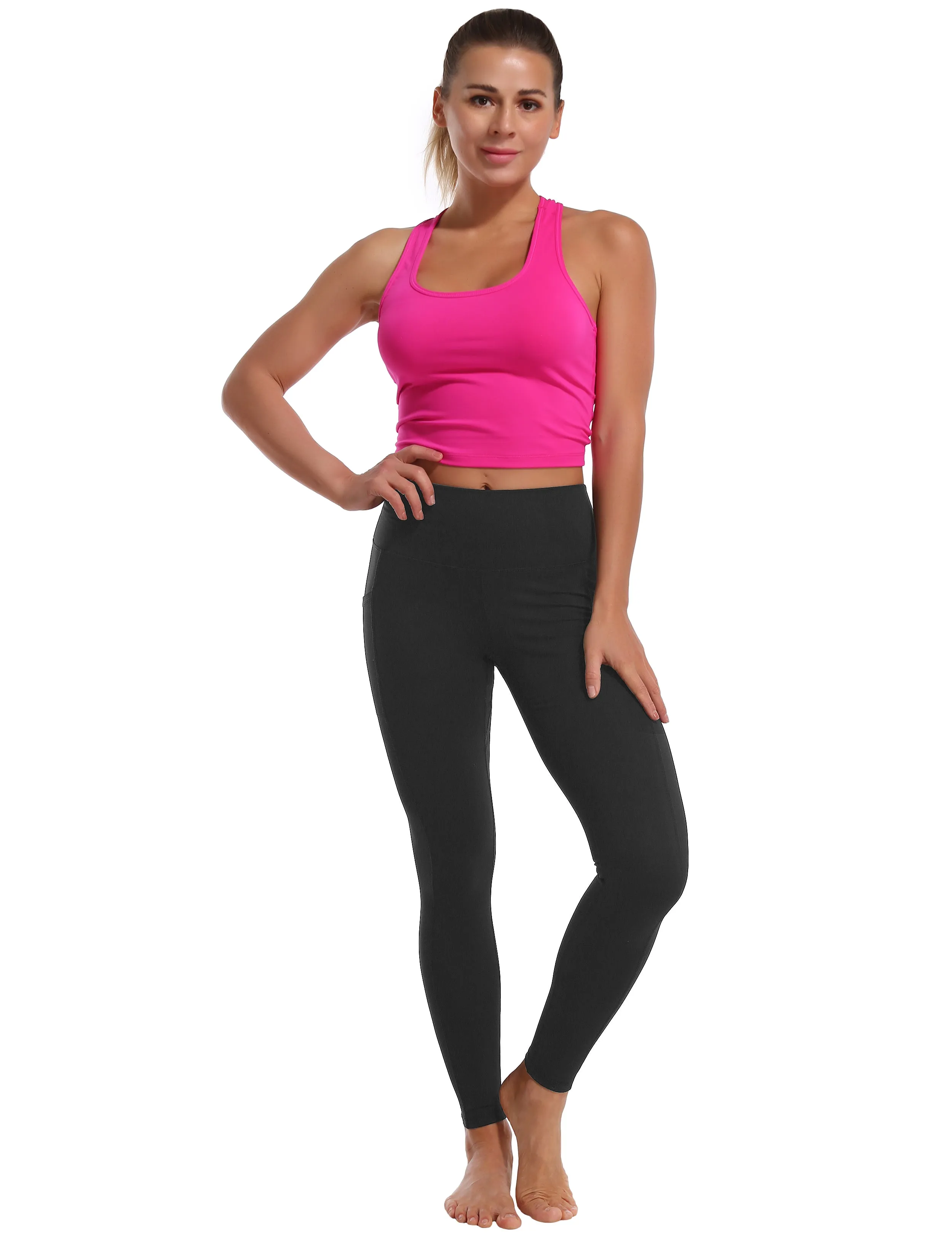High Waisted Yoga Pants 7/8 Length Leggings with Pockets charcoalgrey_yoga
