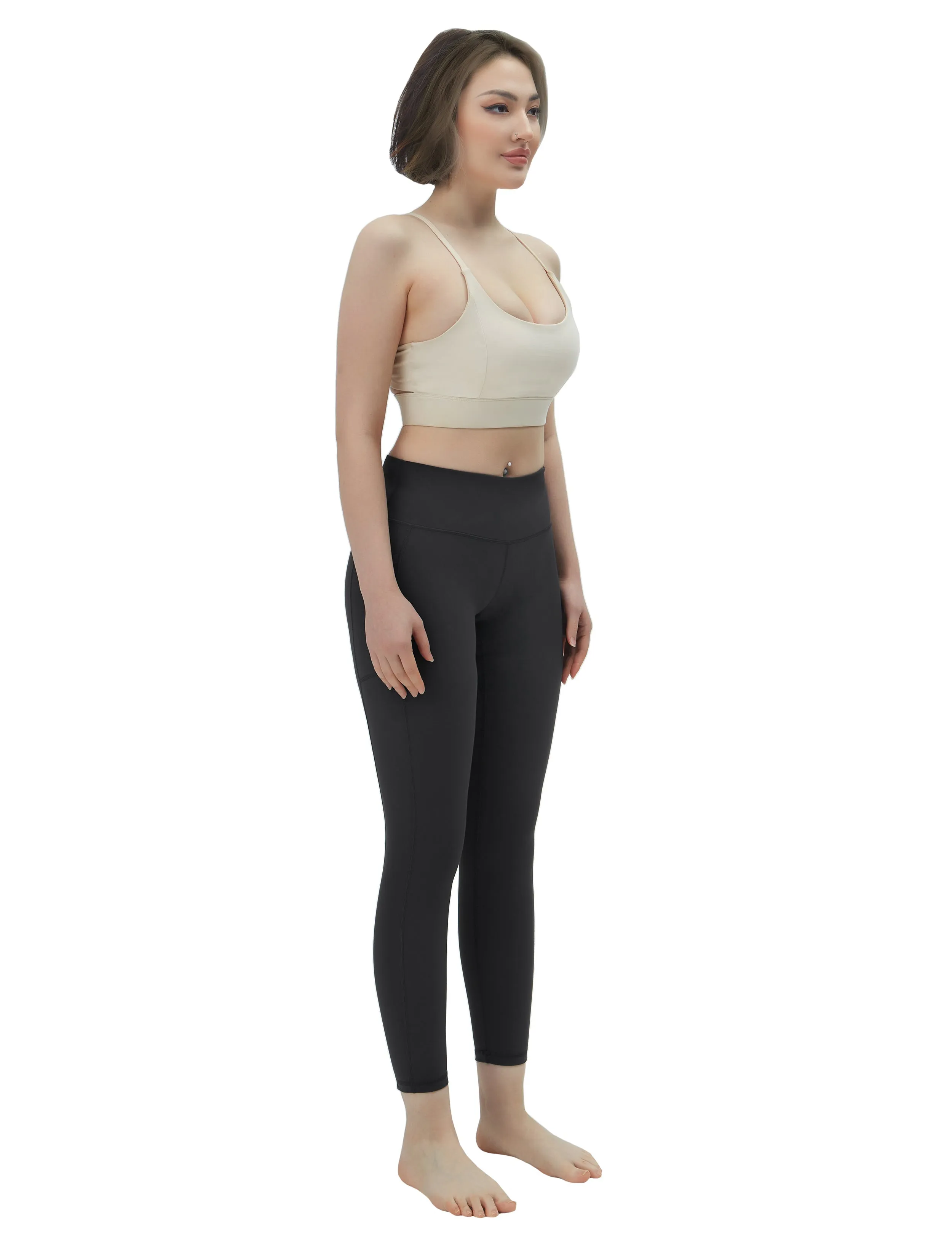 High Waisted Yoga Pants 7/8 Length Leggings with Pockets charcoalgrey_yoga