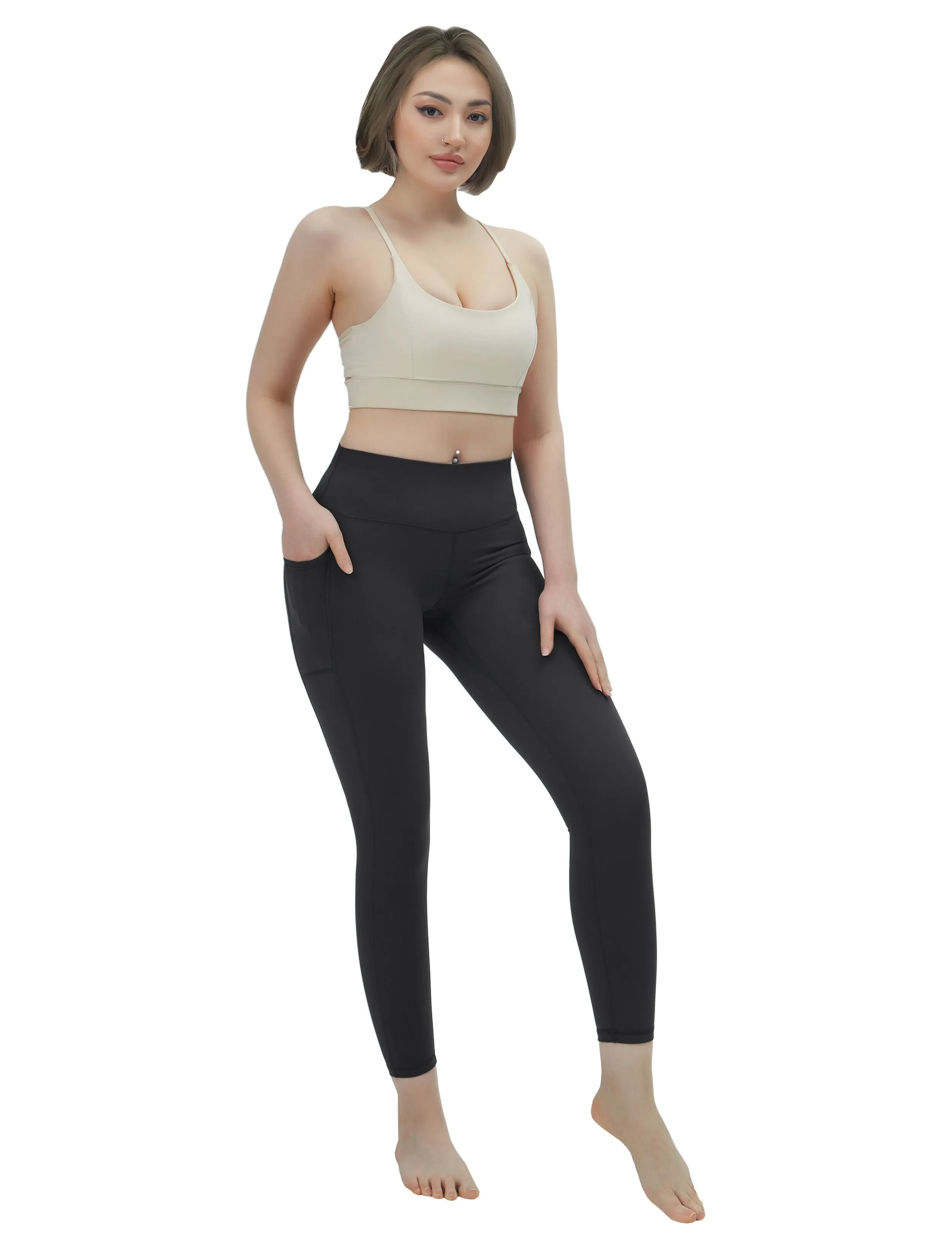 High Waisted Yoga Pants 7/8 Length Leggings with Pockets charcoalgrey_yoga