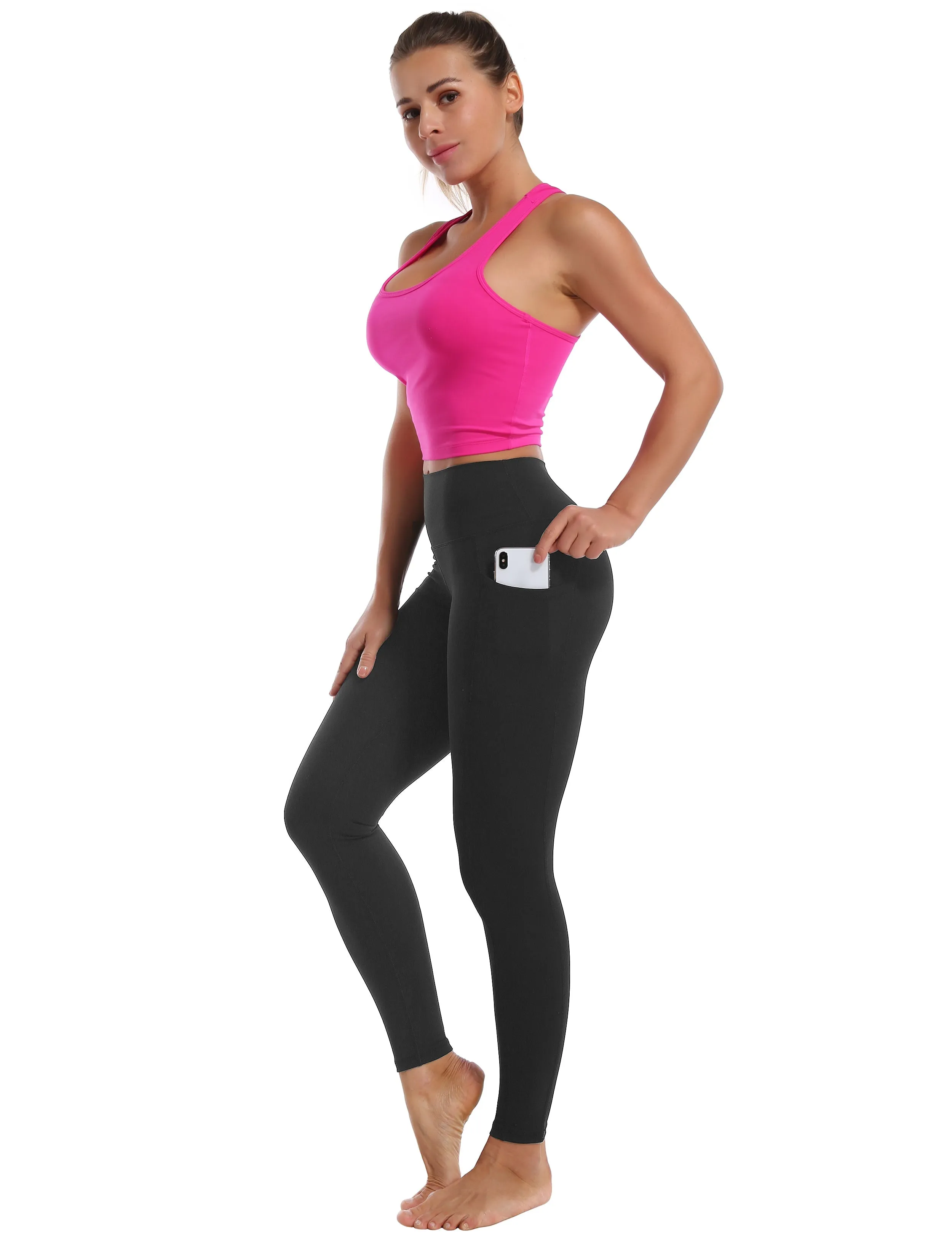 High Waisted Yoga Pants 7/8 Length Leggings with Pockets charcoalgrey_yoga