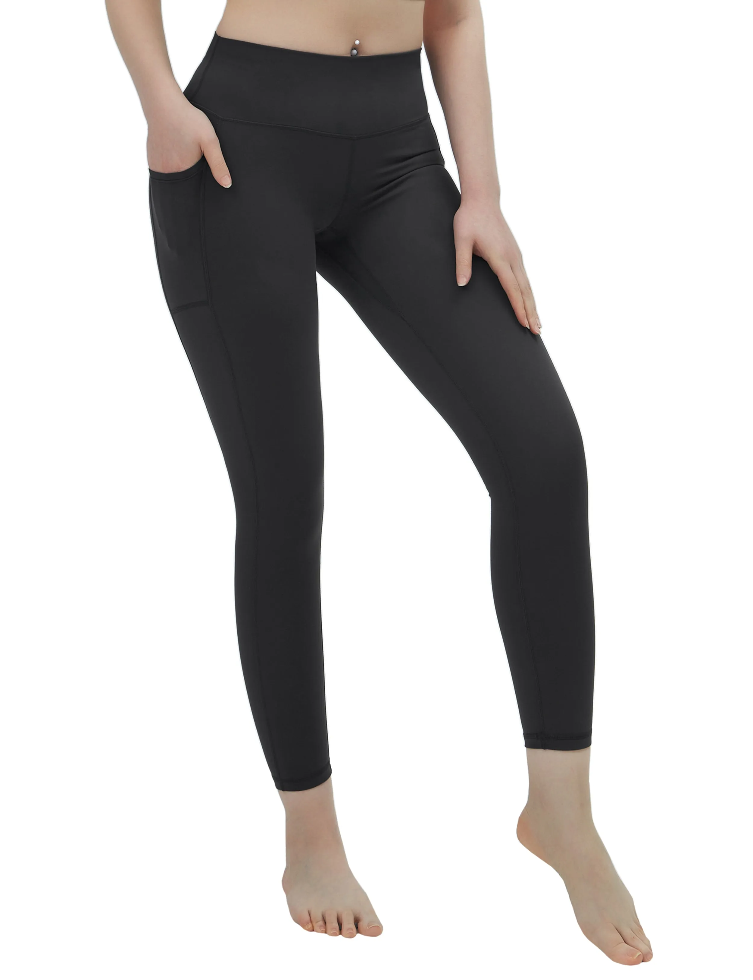 High Waisted Yoga Pants 7/8 Length Leggings with Pockets charcoalgrey_yoga
