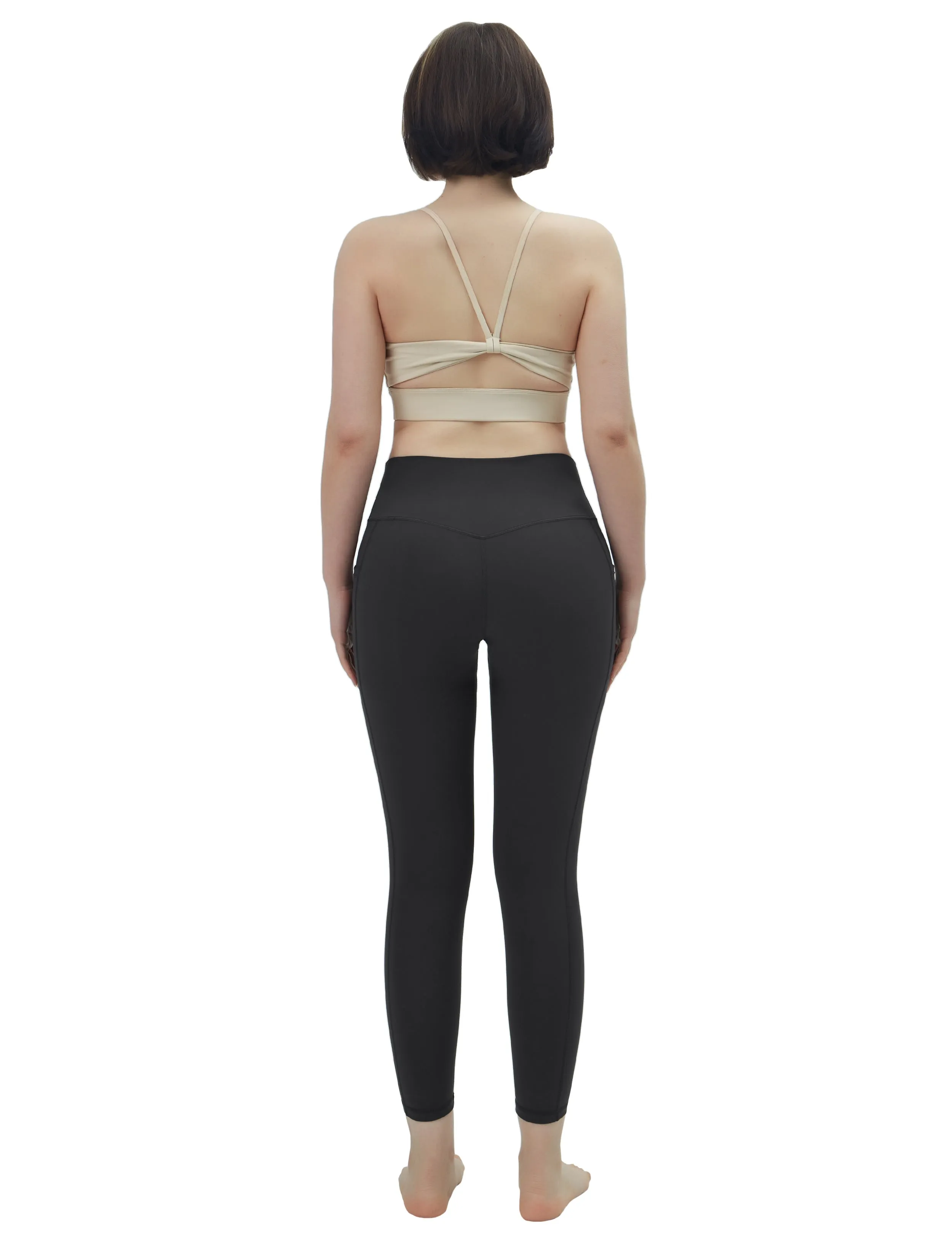 High Waisted Yoga Pants 7/8 Length Leggings with Pockets charcoalgrey_yoga