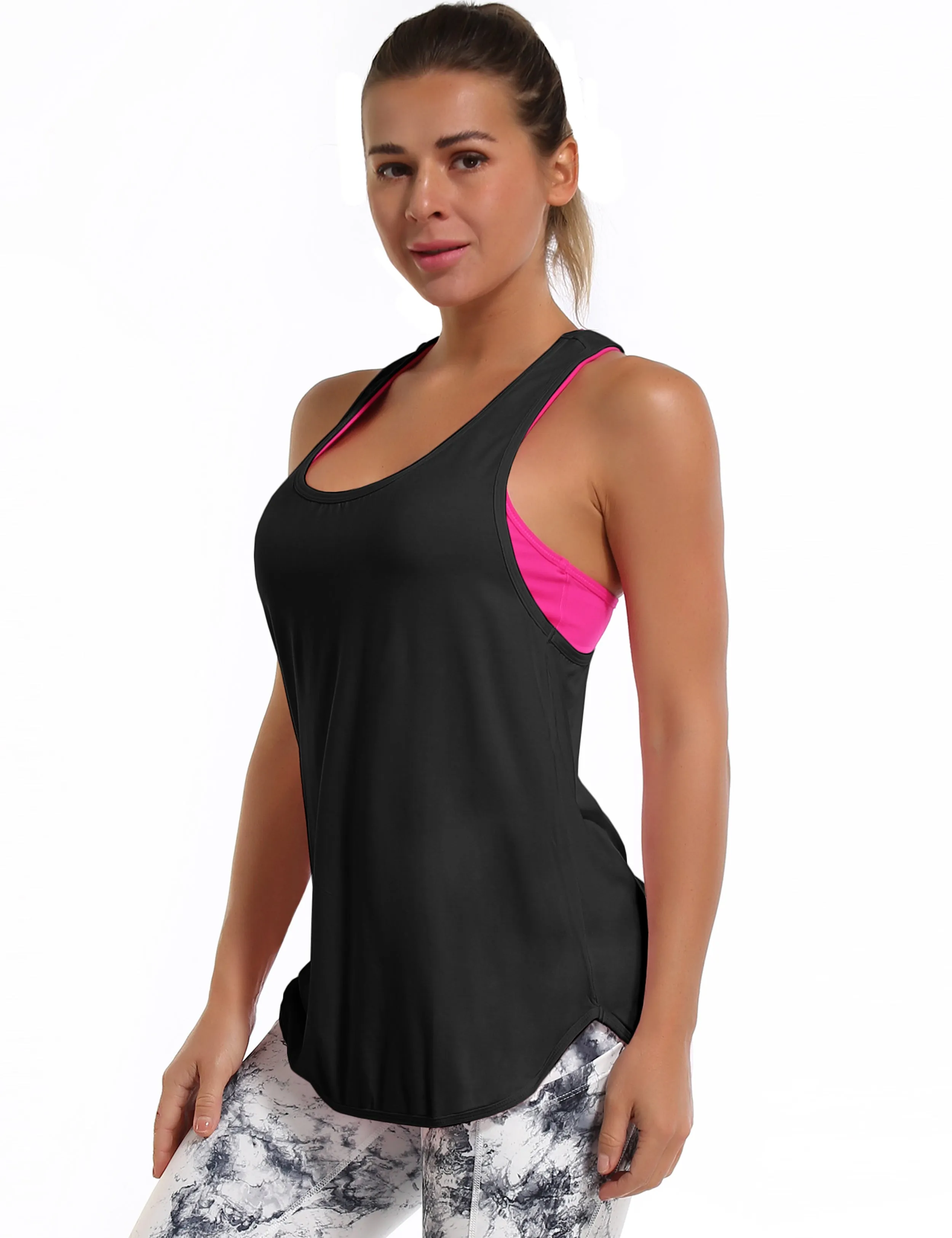 Loose Fit Racerback Tank Top black_Tall Size