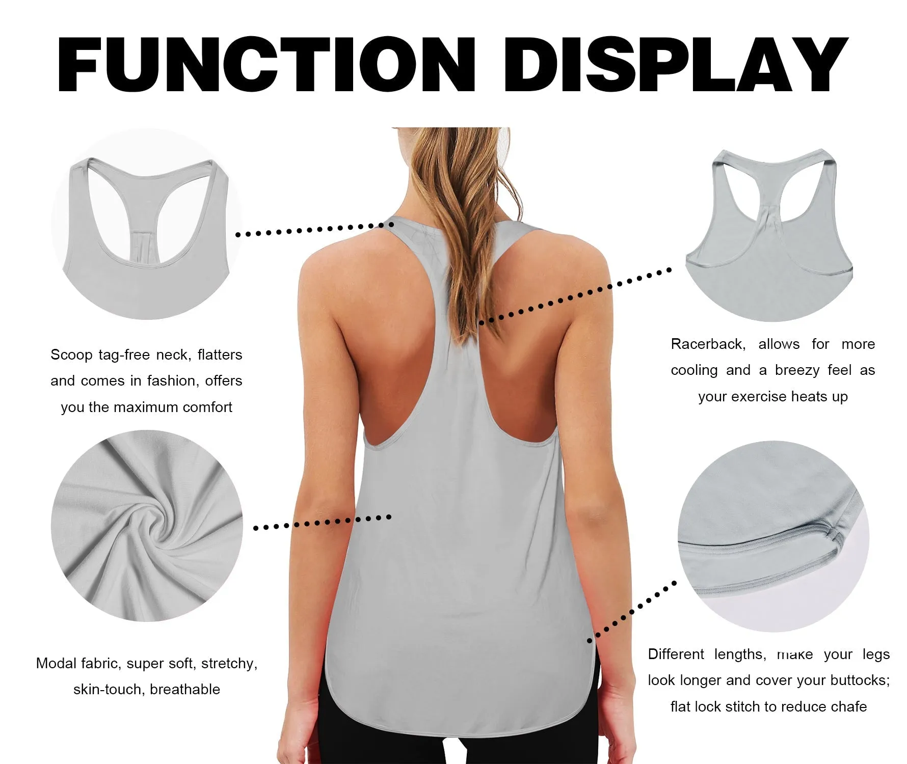 Loose Fit Racerback Tank Top lightgray_Tall Size