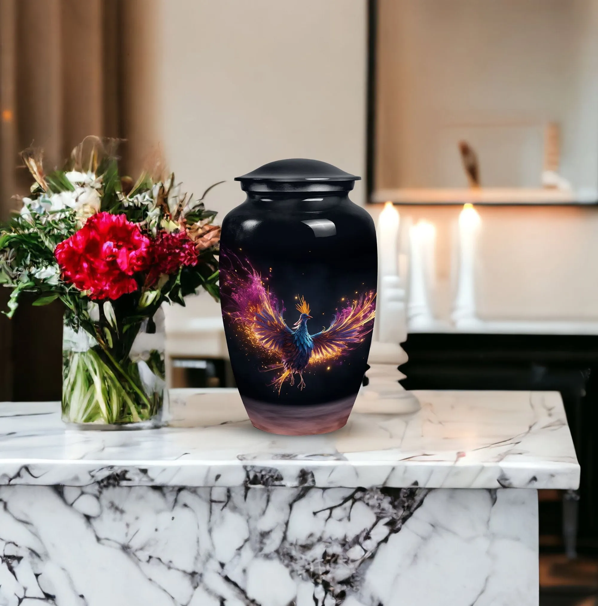 Phoenix Bird With Flame Cremation Urn, Spacious & Lightweight Urn