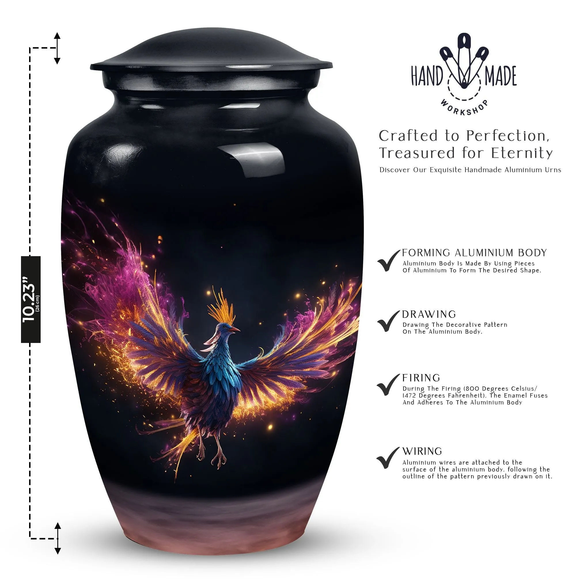 Phoenix Bird With Flame Cremation Urn, Spacious & Lightweight Urn