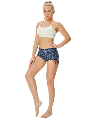 Printed Side Drawstring Hot Shorts navy_leopard_yoga