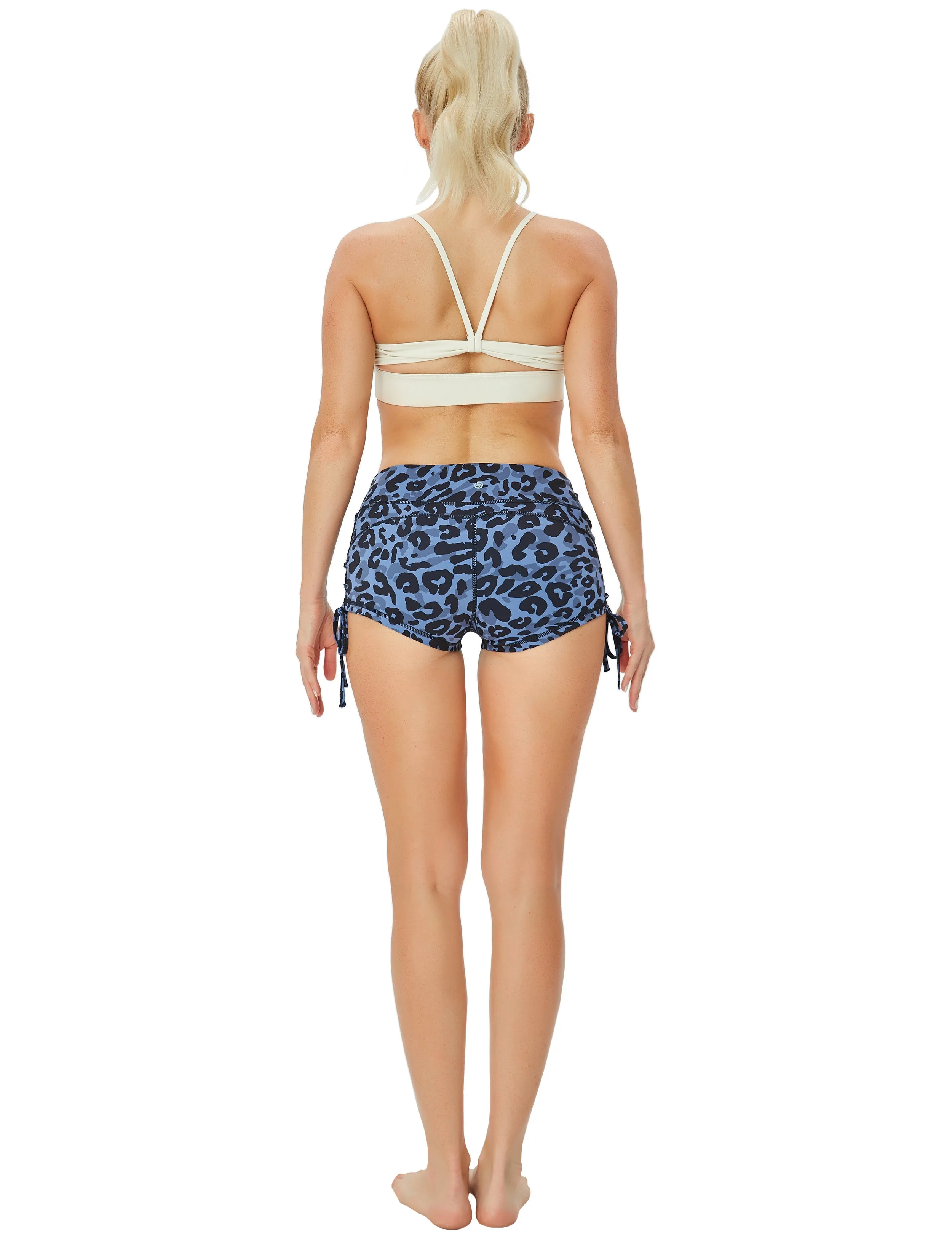 Printed Side Drawstring Hot Shorts navy_leopard_yoga