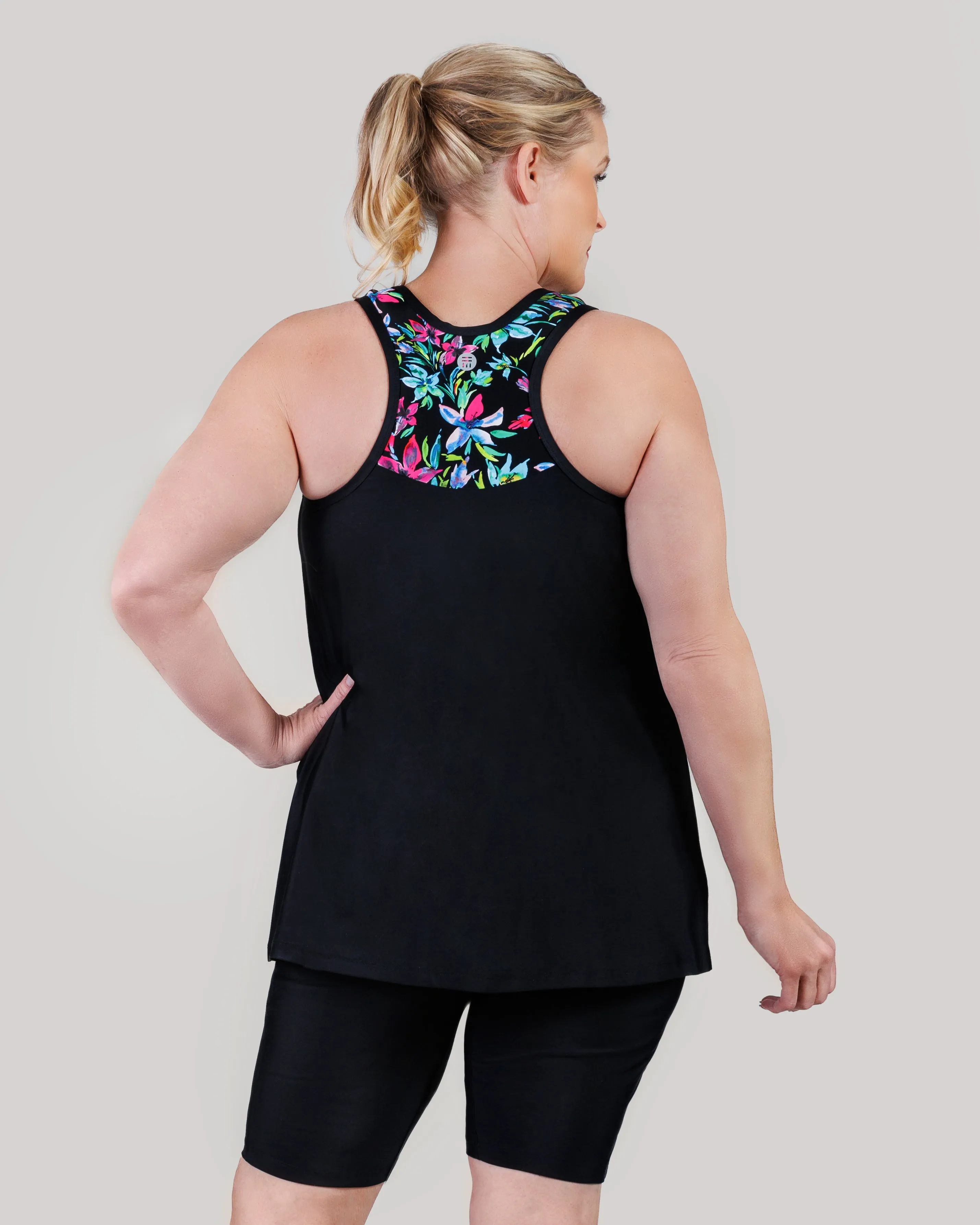QuikEnergy Kona Tankini Top Night Lilies Print Black