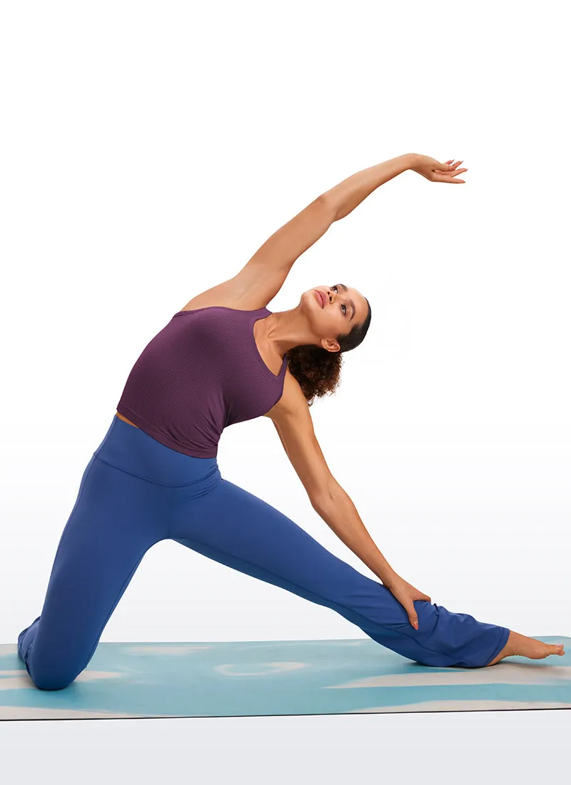 Seamless Ribbed Waist Length Racerback Built in Bra Tanks