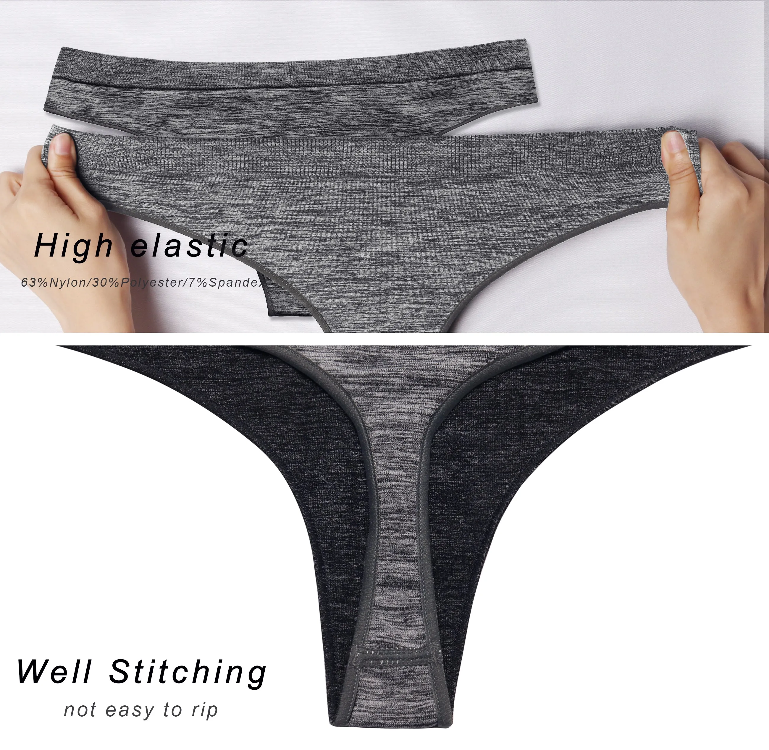 Seamless Sports Thongs Underwear heathercharcoal_yoga