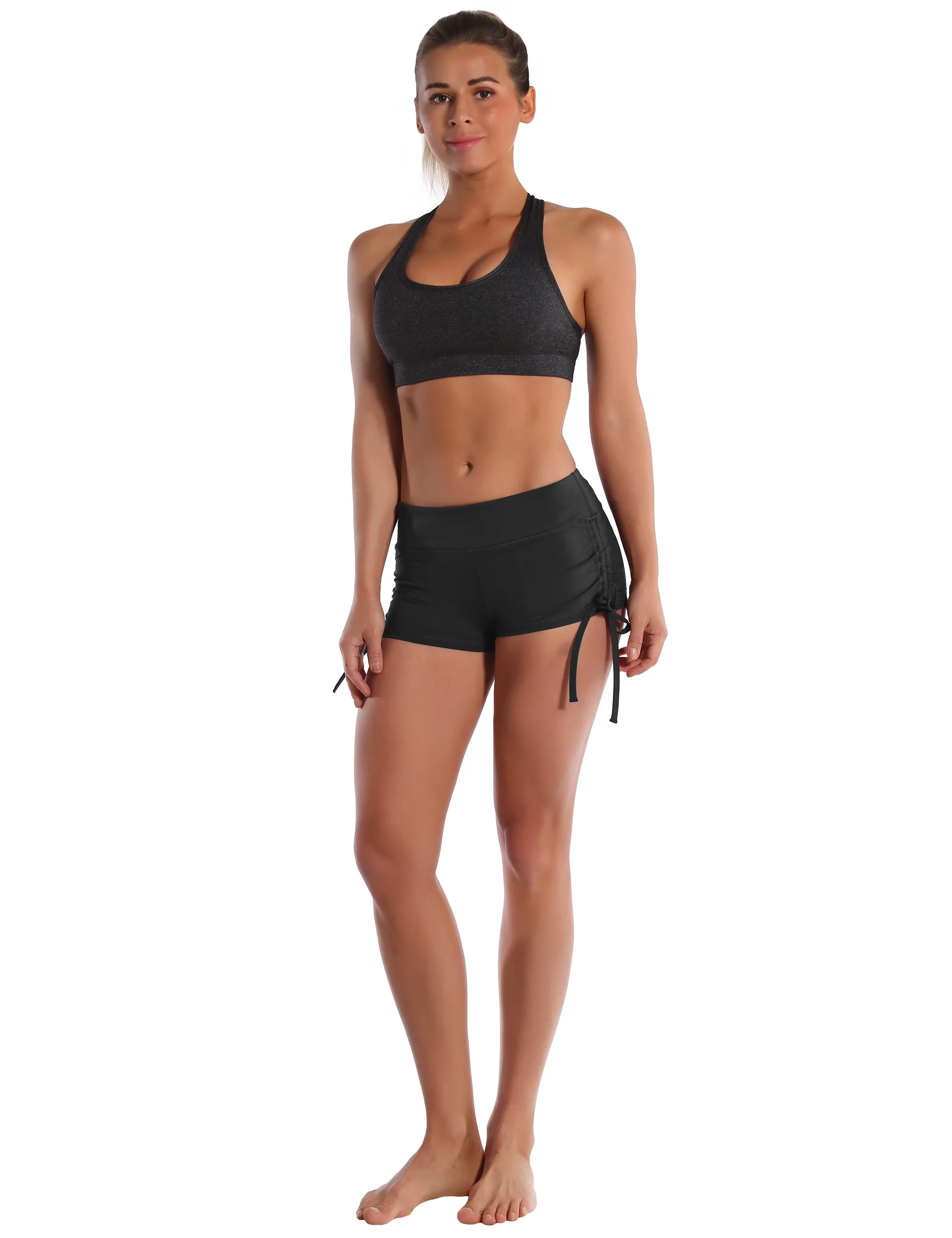 Side Drawstring Hot Shorts shadowcharcoal_yoga