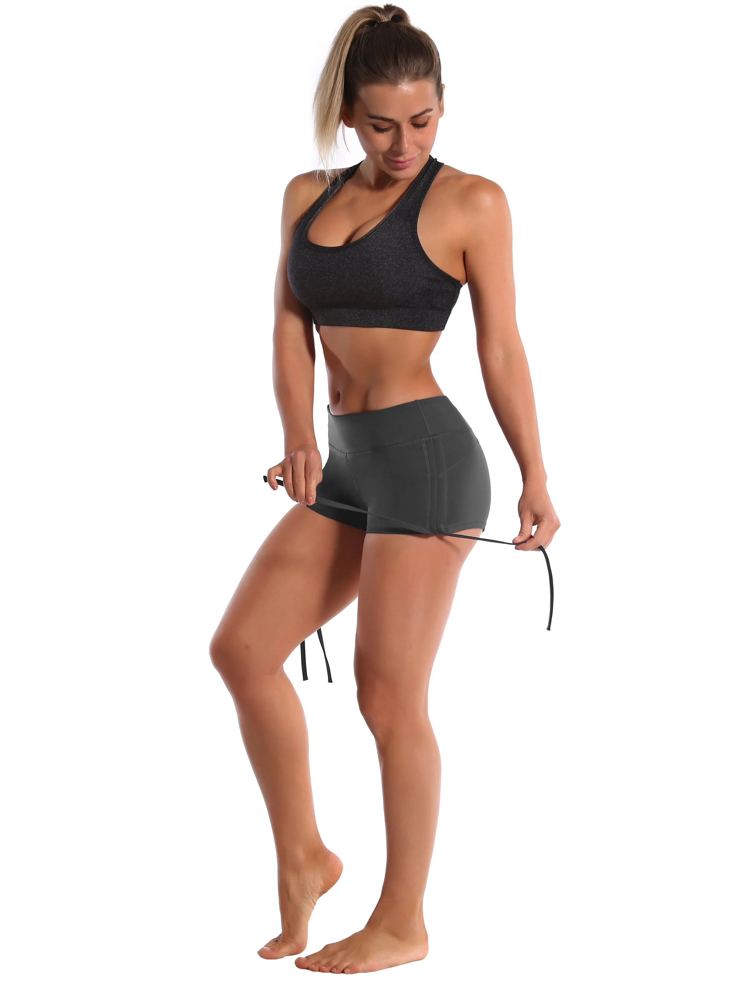 Side Drawstring Hot Shorts shadowcharcoal_yoga