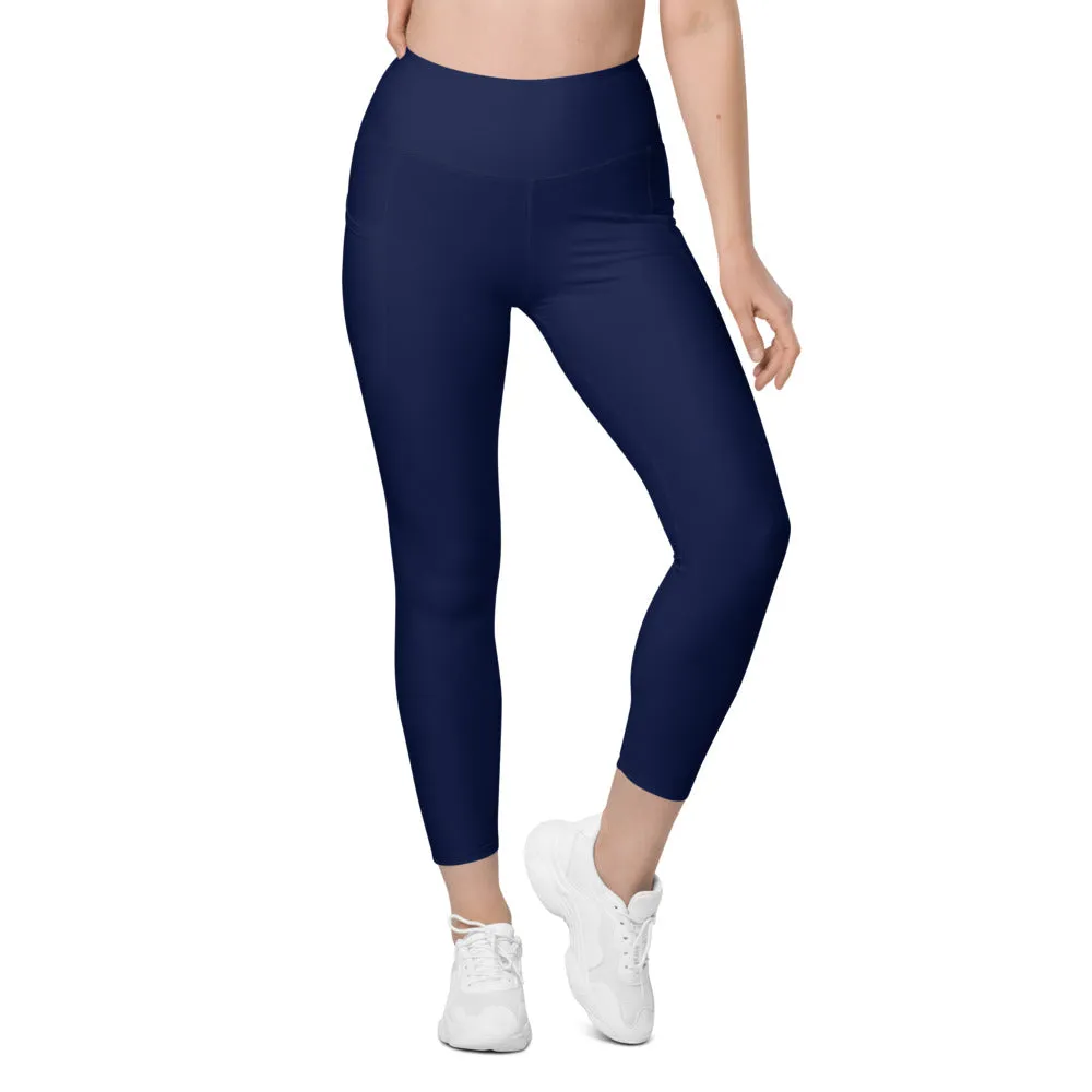 Solid Ocean Blue Leggings with Pockets