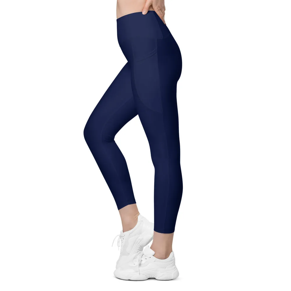 Solid Ocean Blue Leggings with Pockets
