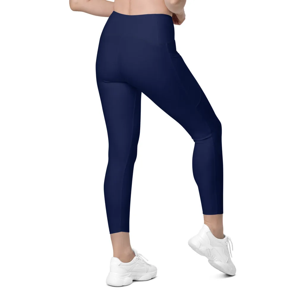 Solid Ocean Blue Leggings with Pockets