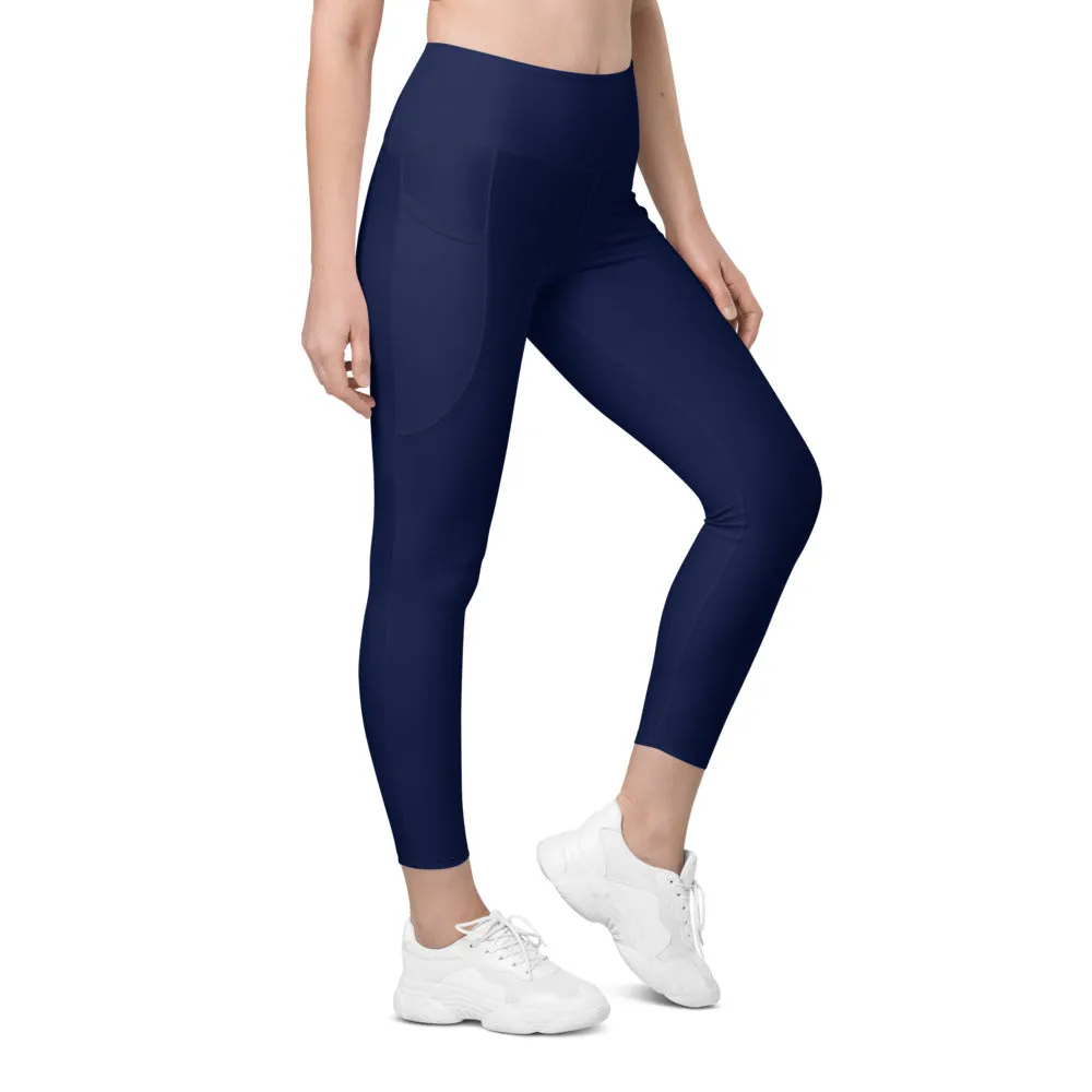 Solid Ocean Blue Leggings with Pockets