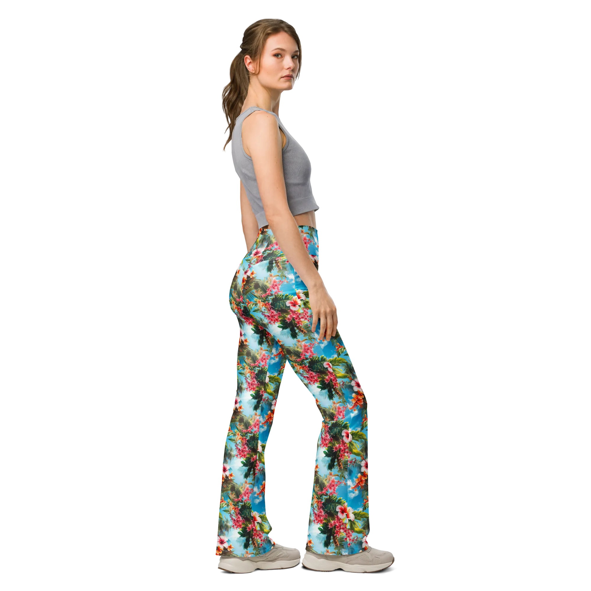 Tropical Beach Flower Flare Leggings