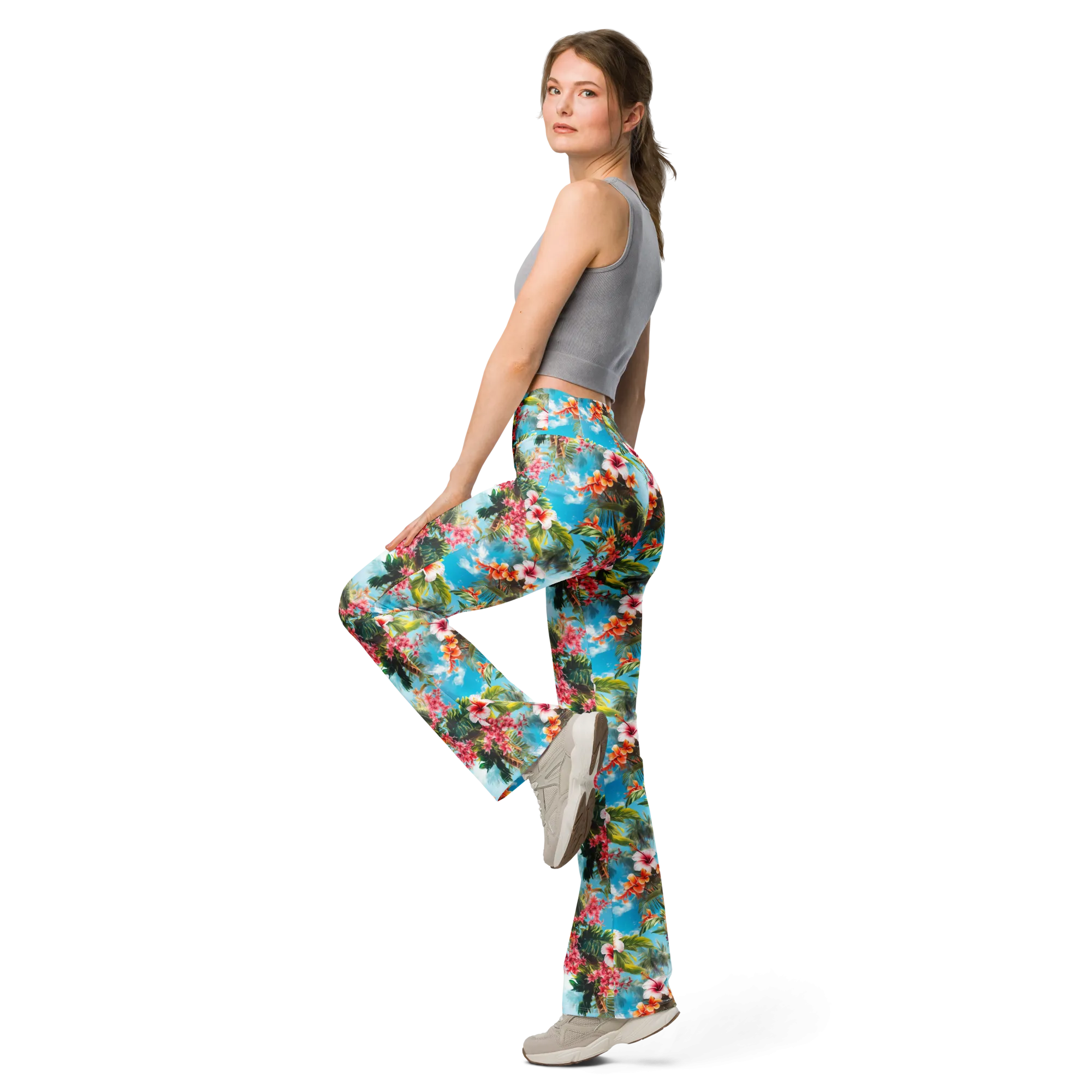 Tropical Beach Flower Flare Leggings