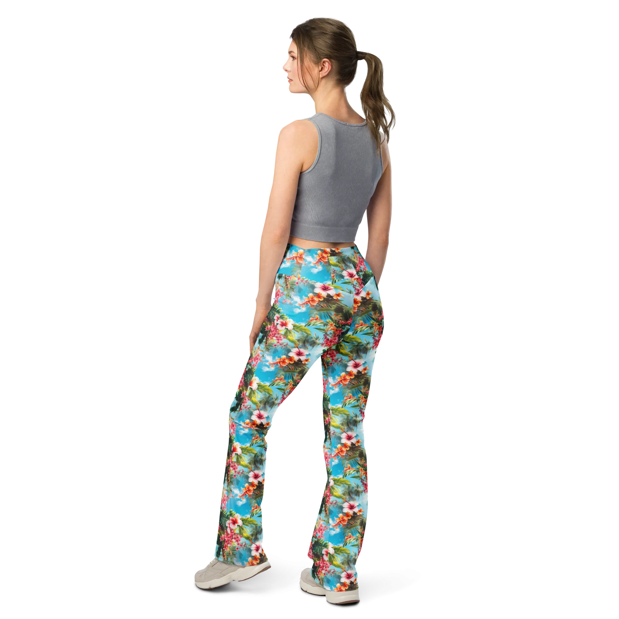 Tropical Beach Flower Flare Leggings