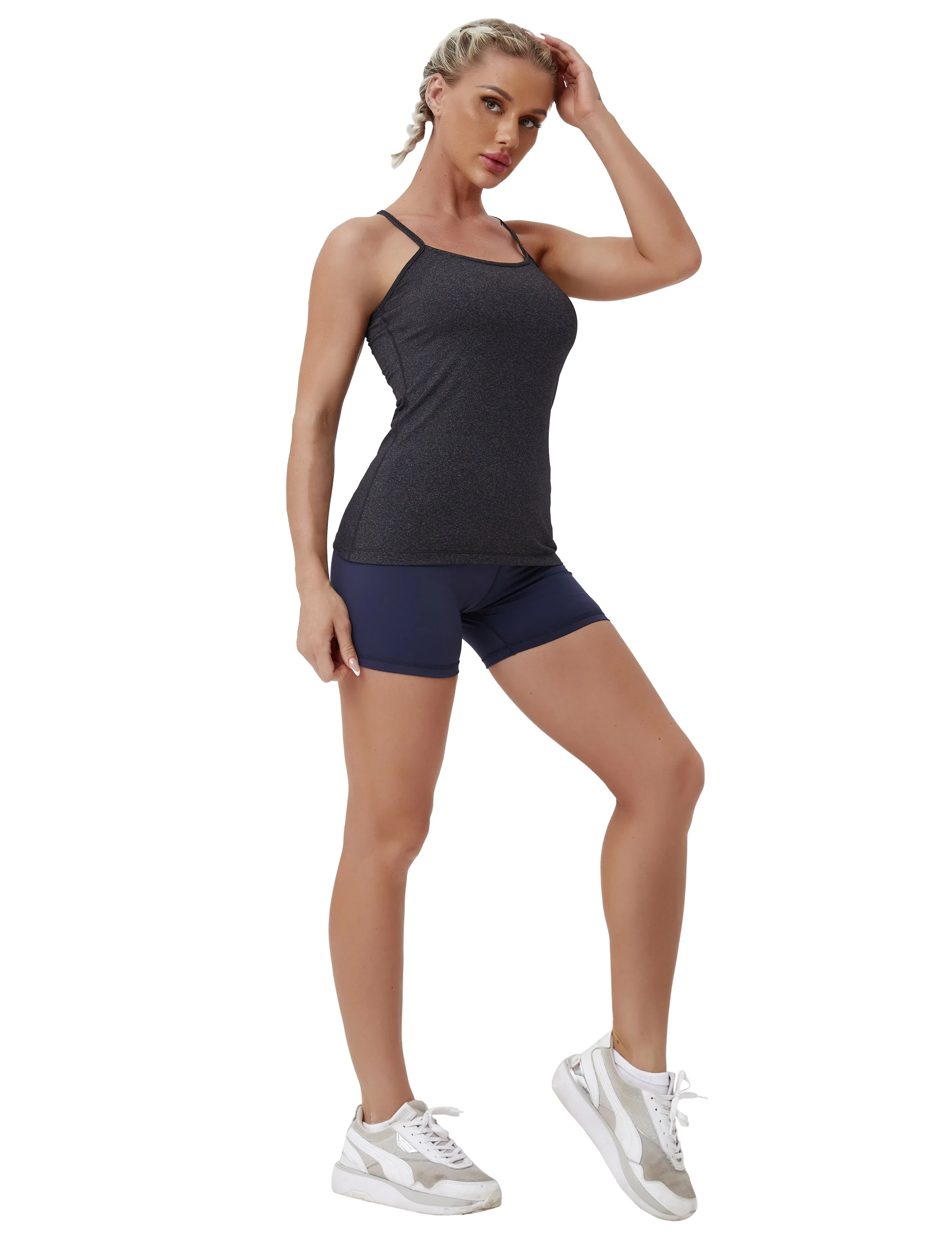 Y-back Spaghetti Strap Tank Tops heathercharcoal_yoga