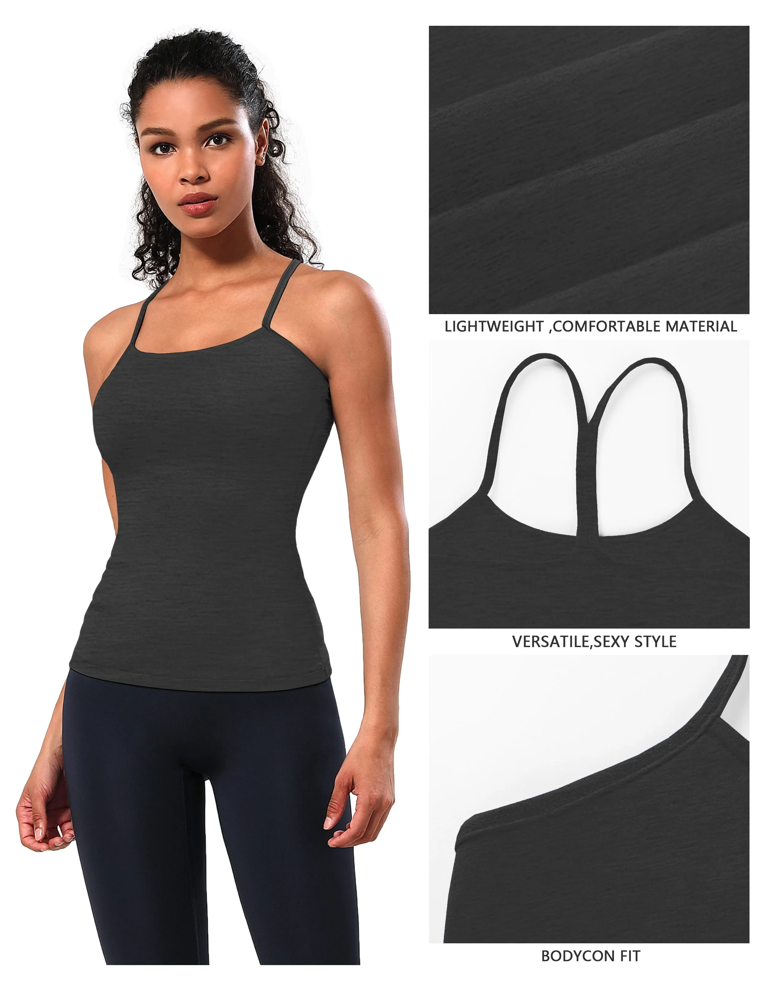 Y-back Spaghetti Strap Tank Tops heathercharcoal_yoga