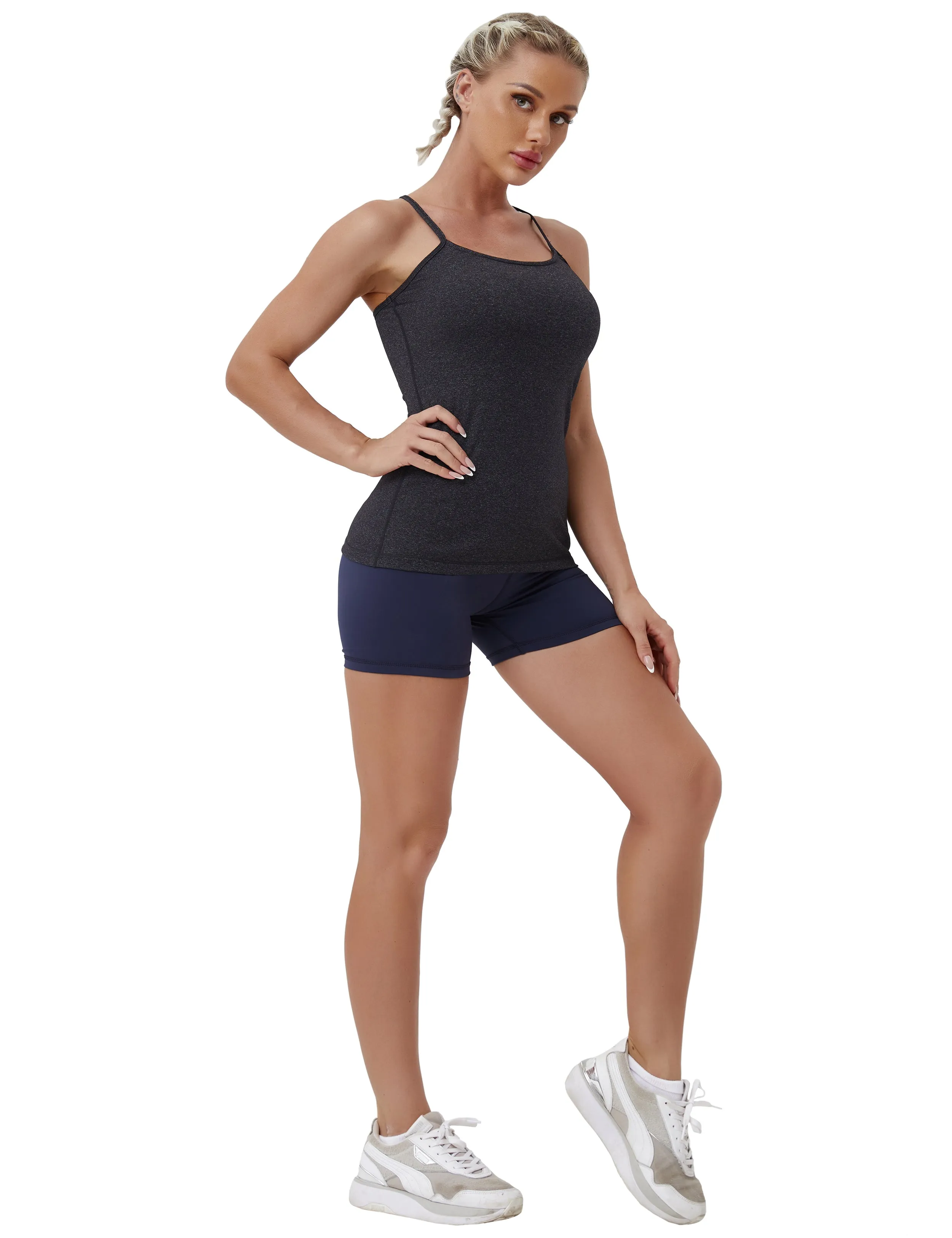 Y-back Spaghetti Strap Tank Tops heathercharcoal_yoga