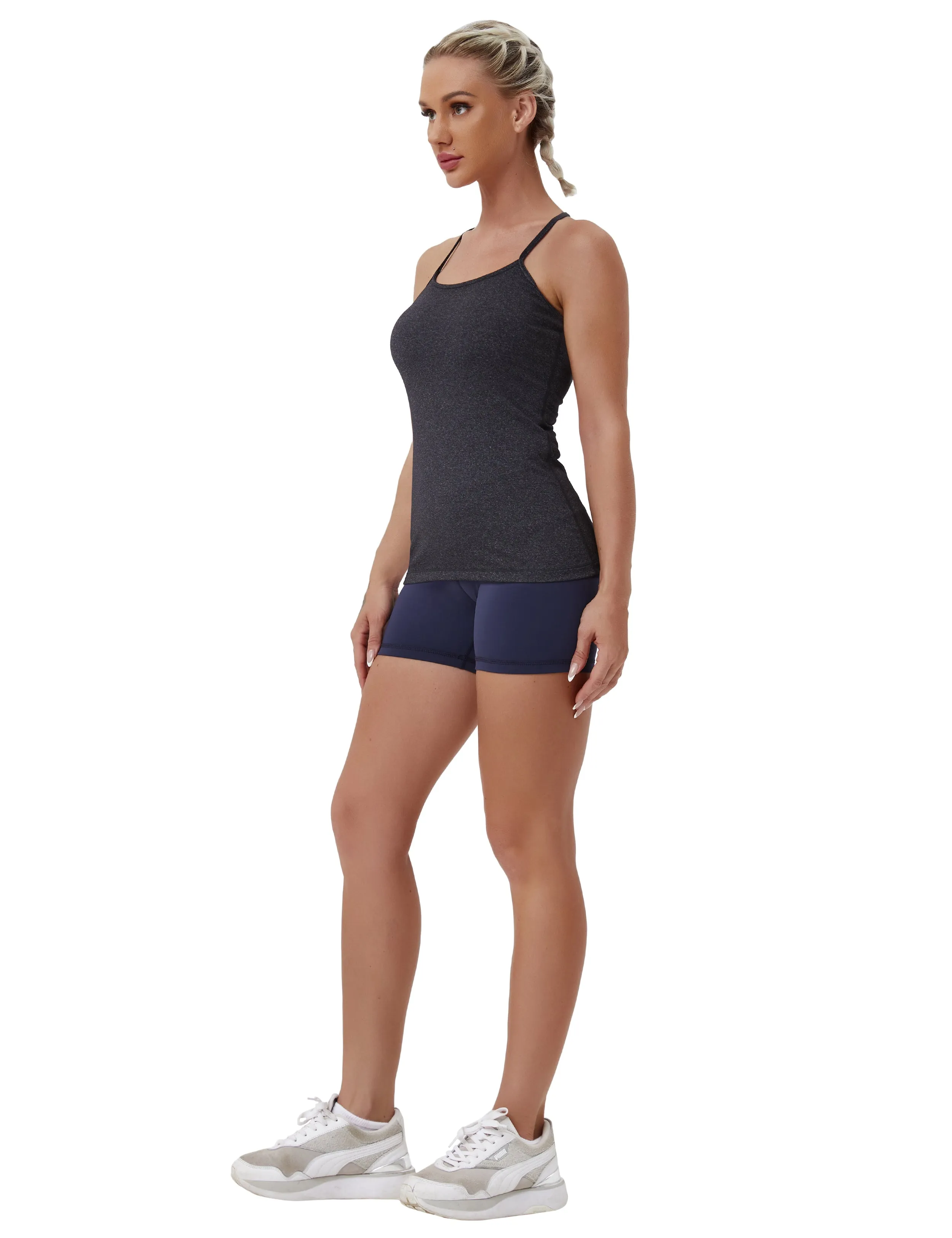 Y-back Spaghetti Strap Tank Tops heathercharcoal_yoga