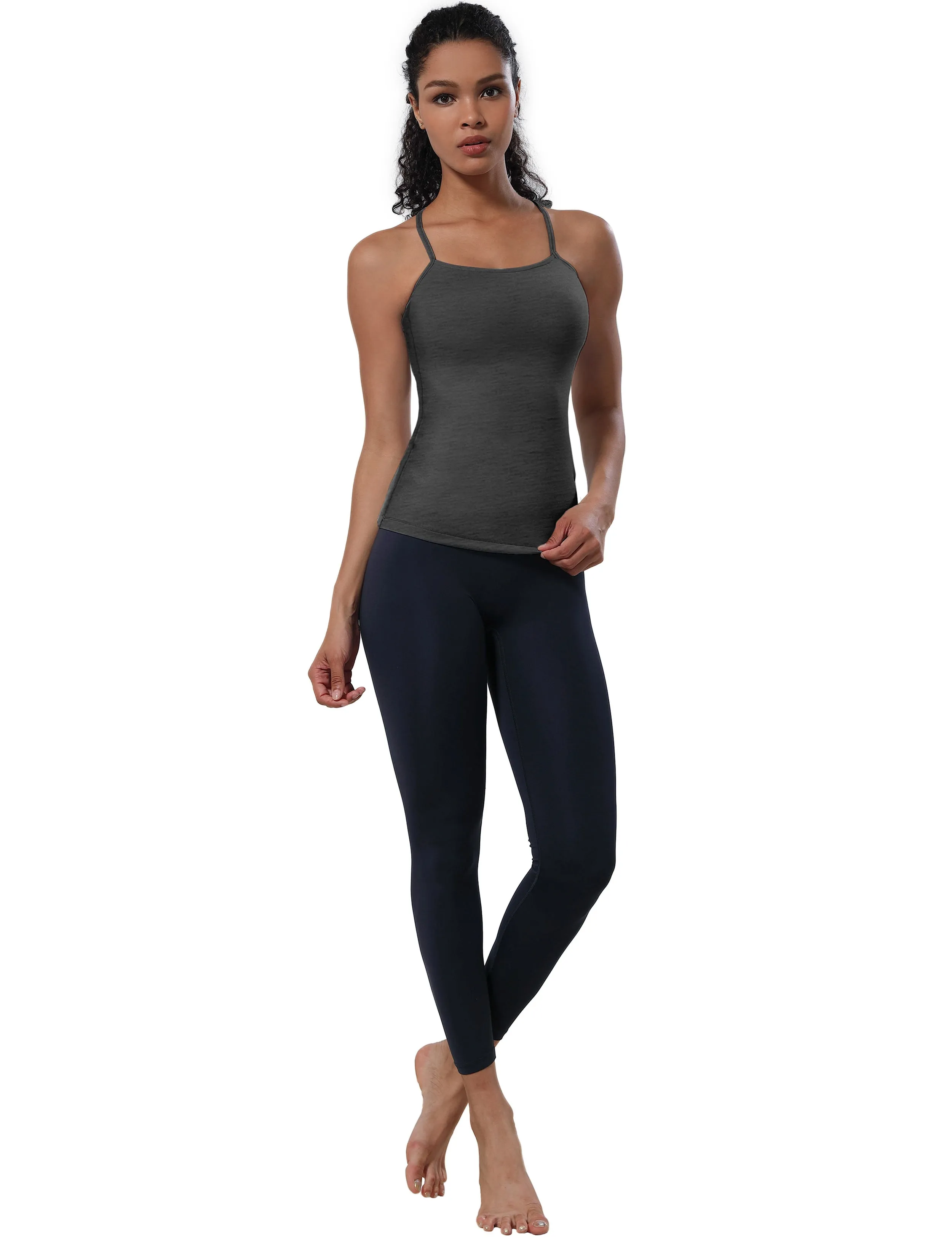 Y-back Spaghetti Strap Tank Tops heathercharcoal_yoga