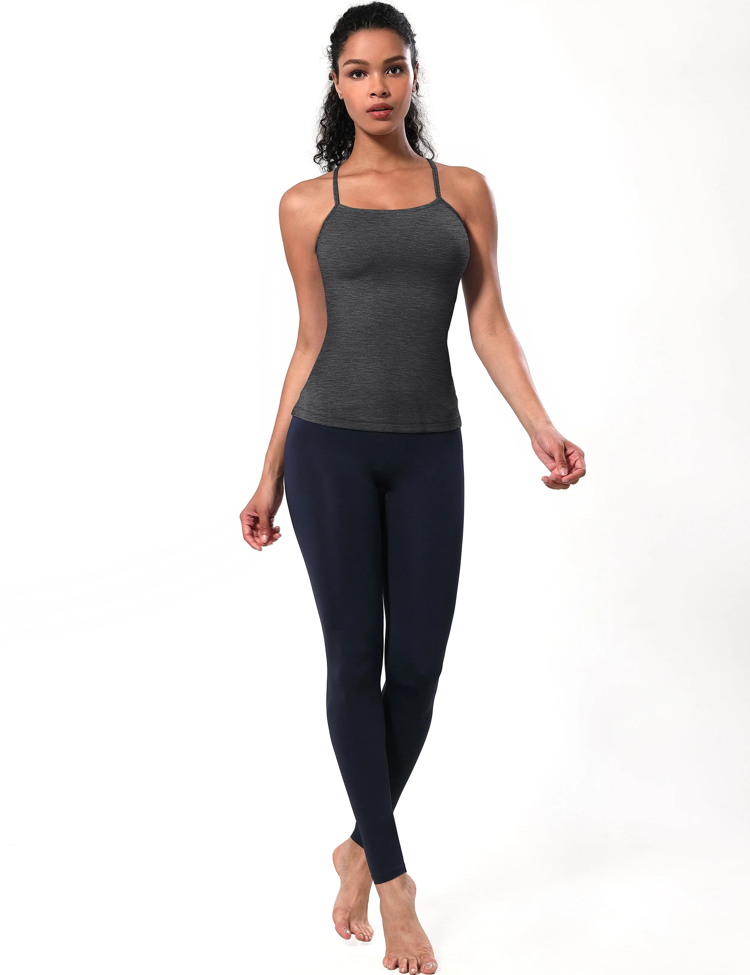 Y-back Spaghetti Strap Tank Tops heathercharcoal_yoga