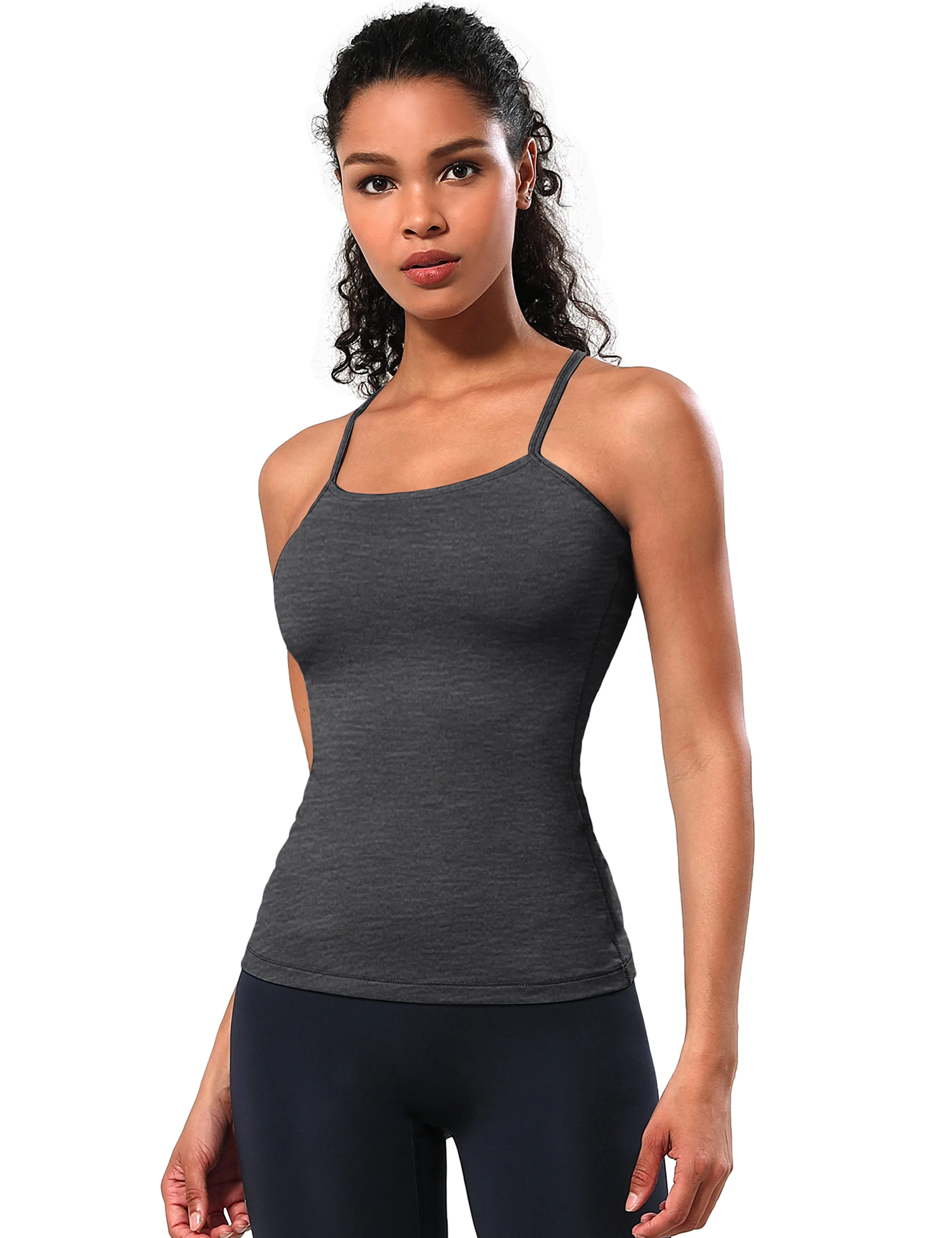 Y-back Spaghetti Strap Tank Tops heathercharcoal_yoga