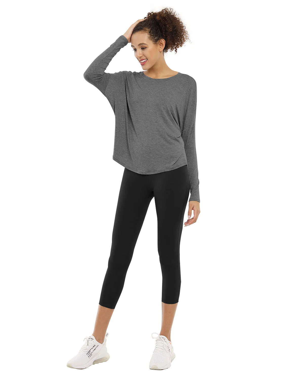 Yoga Batwing Tunic Tops heathercharcoal_yoga
