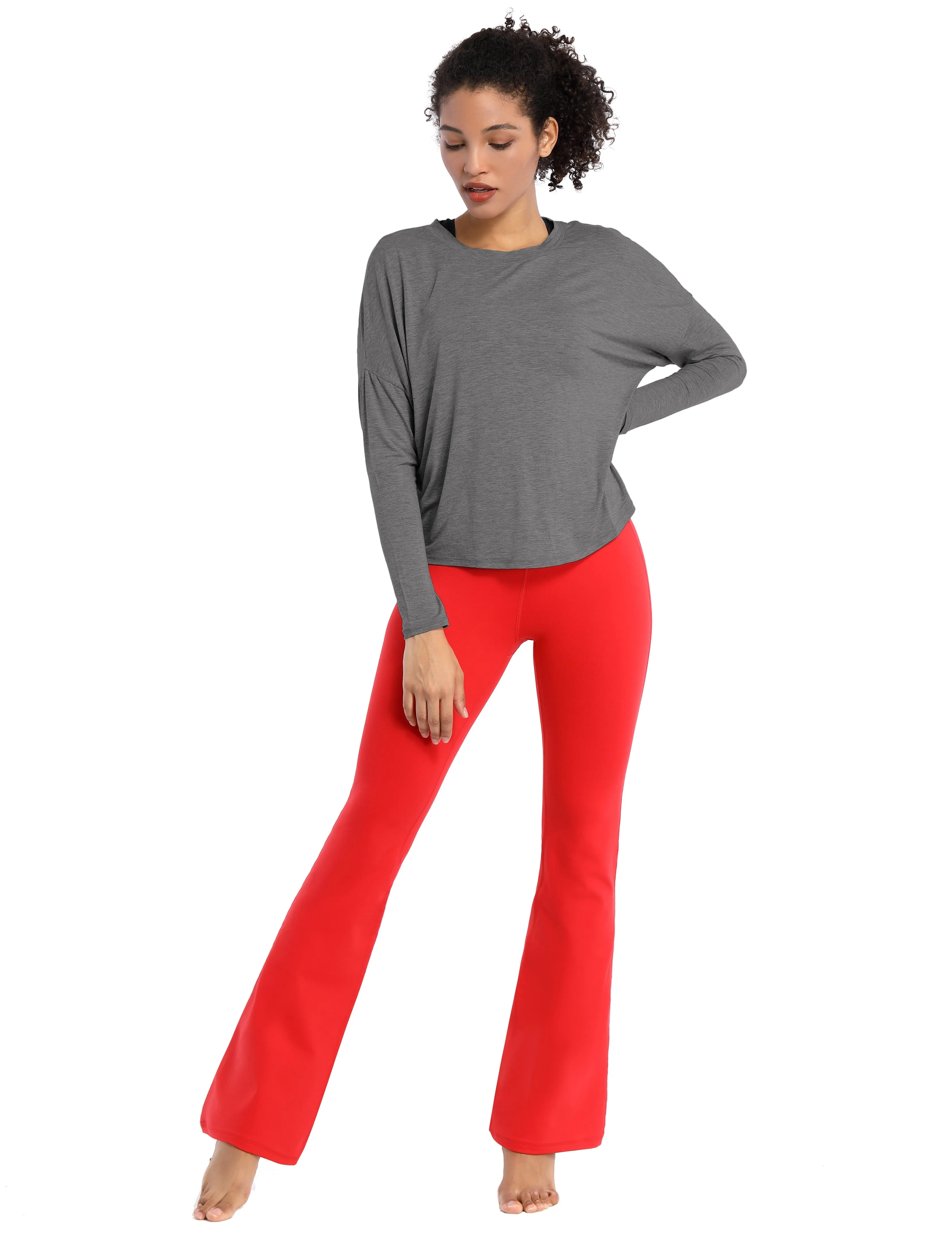 Yoga Batwing Tunic Tops heathercharcoal_yoga