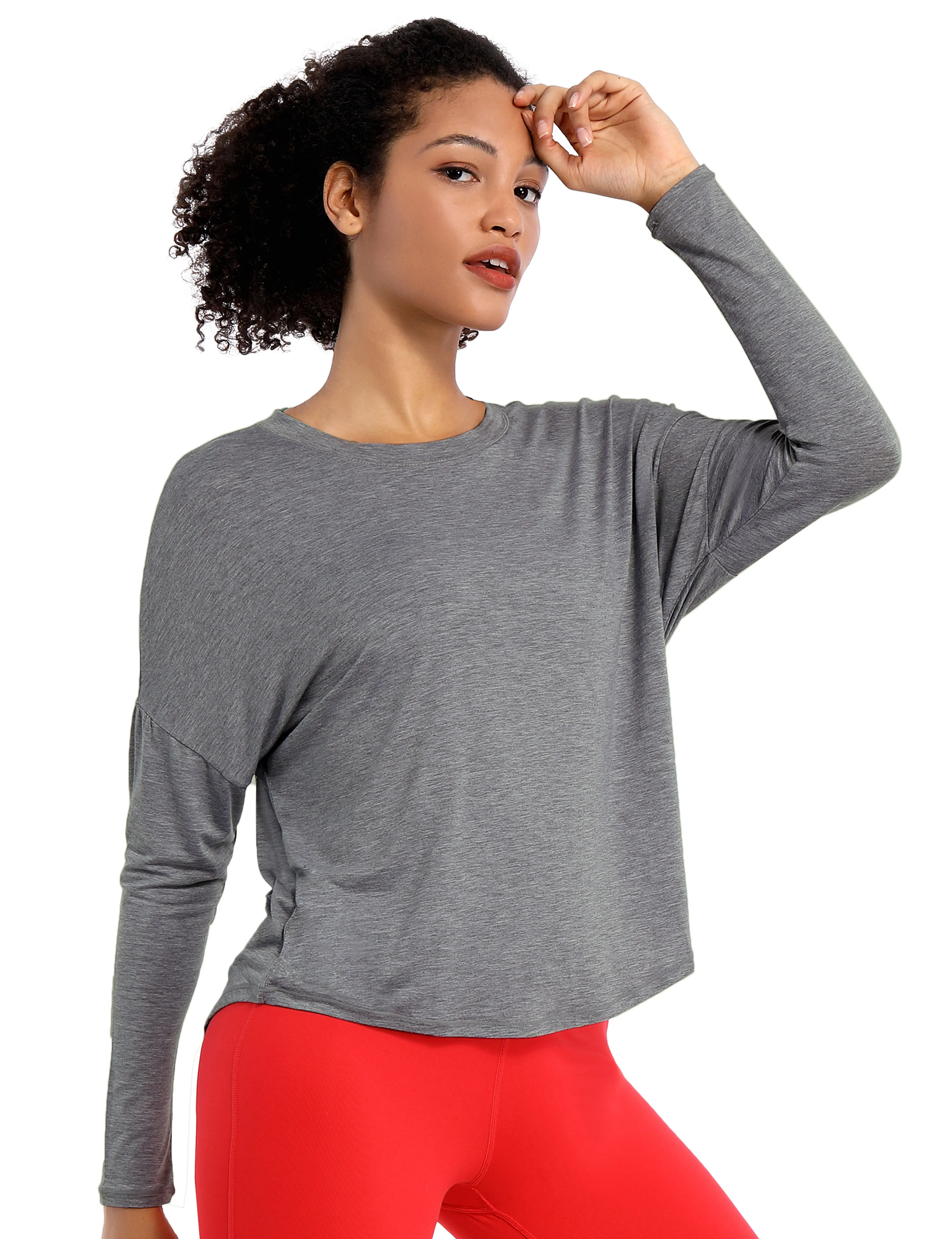Yoga Batwing Tunic Tops heathercharcoal_yoga
