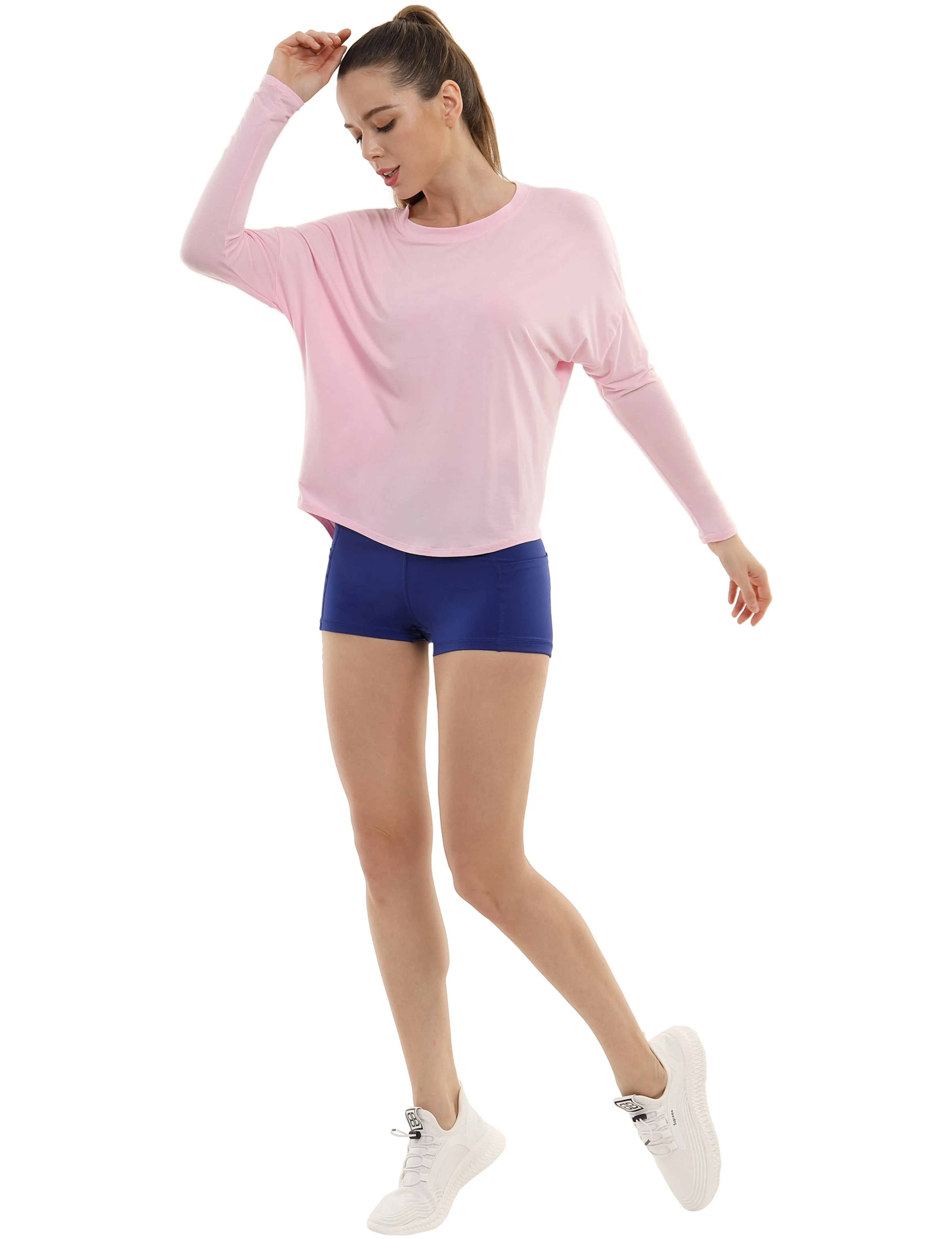 Yoga Batwing Tunic Tops lightpink_yoga