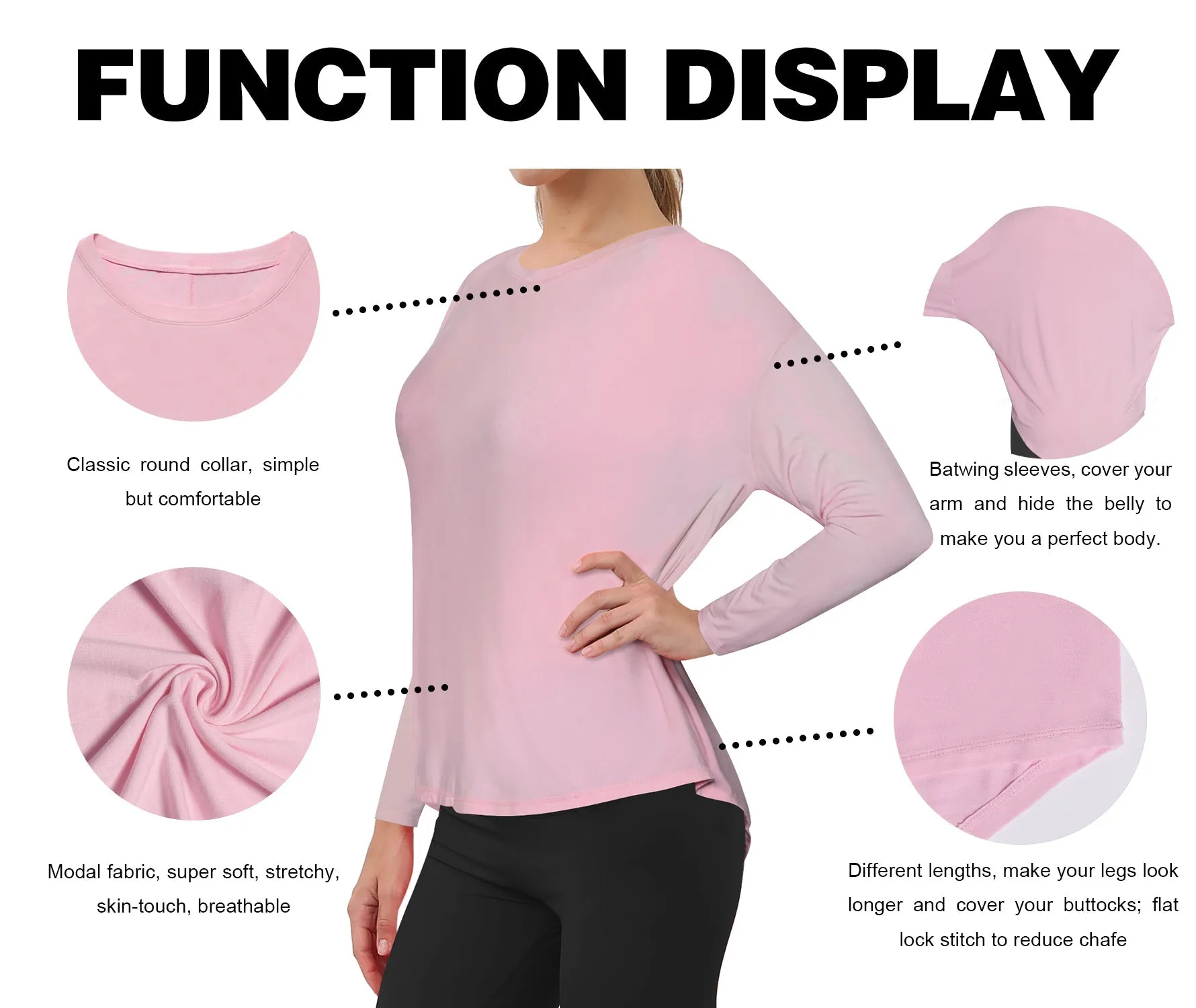 Yoga Batwing Tunic Tops lightpink_yoga