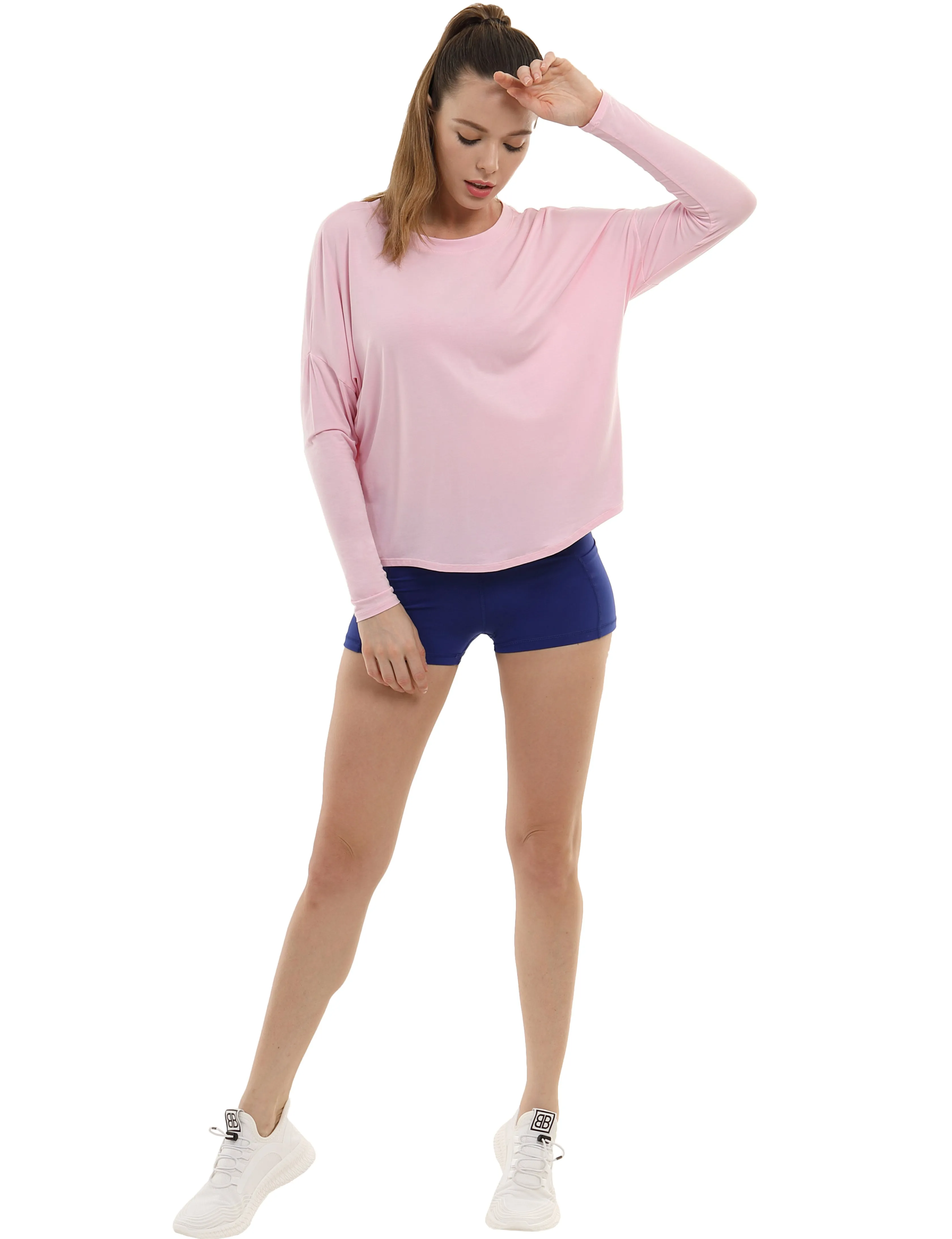 Yoga Batwing Tunic Tops lightpink_yoga